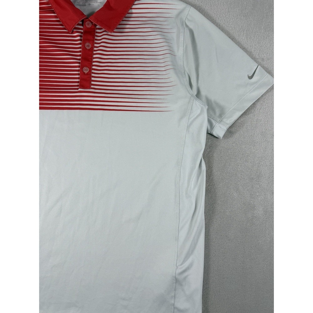 Nike Golf Dri Fit Polo Shirt Mens Medium Red‎ White Stripe Tour Performance - Picture 9 of 16